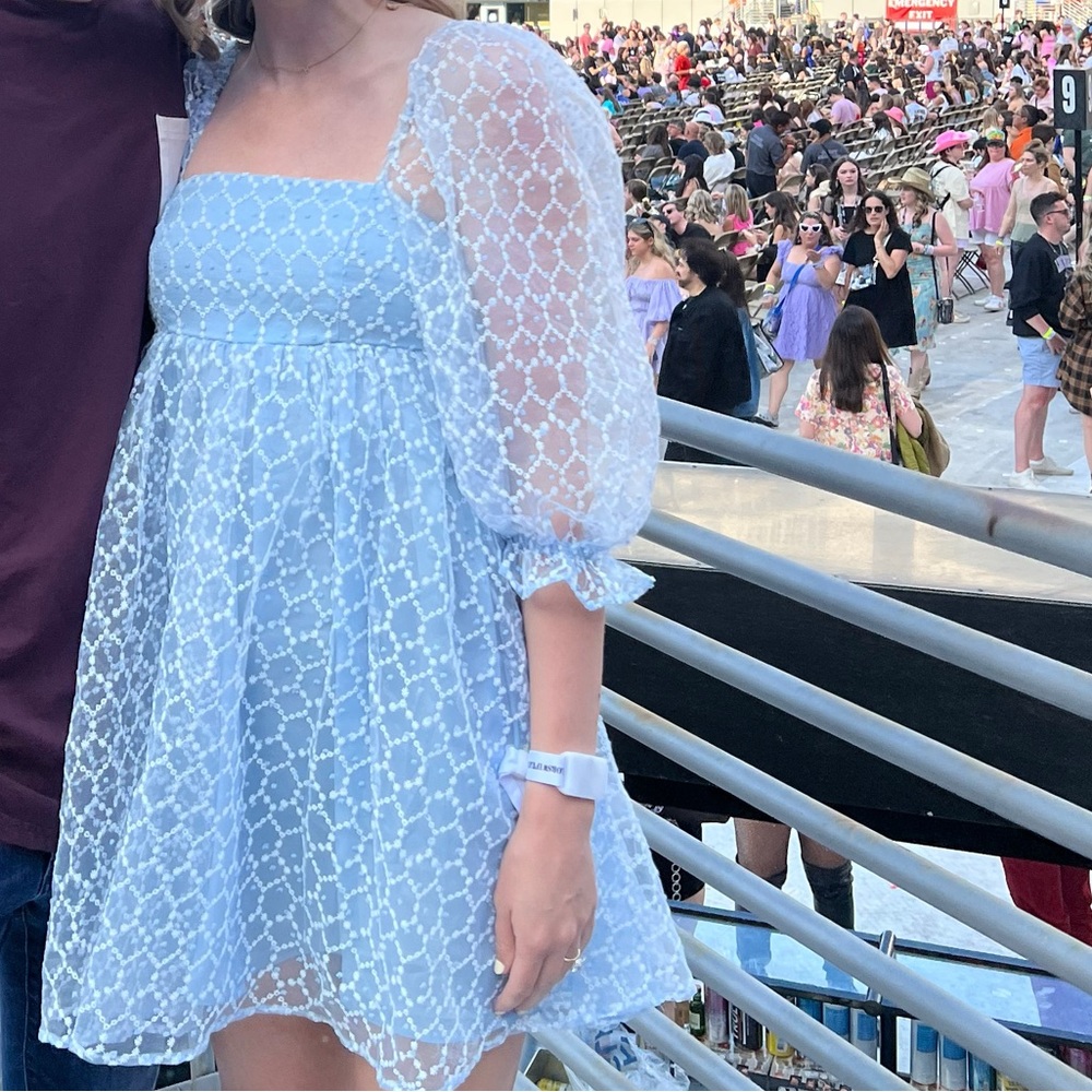 Red Dress Boutique - Sweet Air Light Blue Floral Eyelet Dress